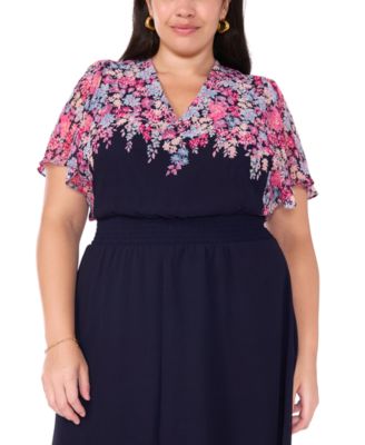 Plus Size Flutter-Sleeve V-Neck Maxi Dress