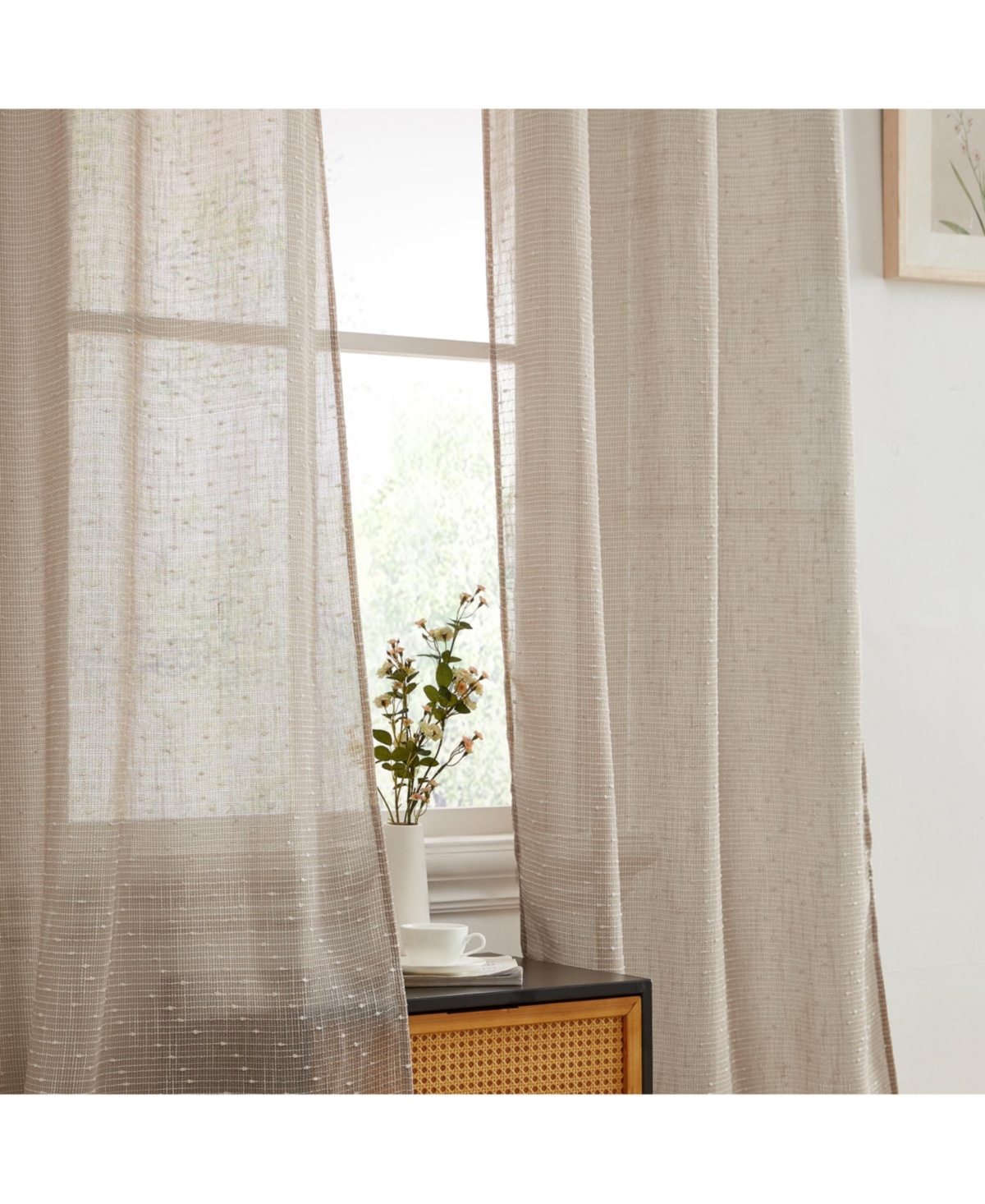 Hlc.me Emily Faux Linen Semi Sheer Transparent Rod Pocket Back Tab Lightweight Window Curtains Wide Panels
