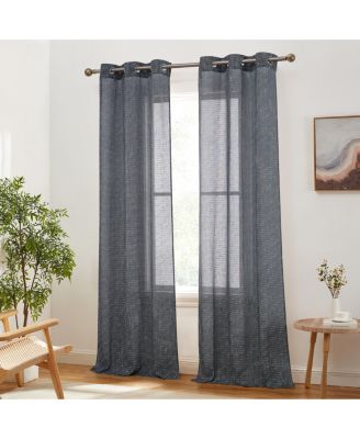 Emily Faux Linen Semi Sheer Light Filtering Transparent Grommet Lightweight Window Curtains Drapery Panels, 2 Panels