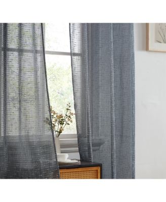 Emily Faux Linen Semi Sheer Light Filtering Transparent Grommet Lightweight Window Curtains Drapery Panels, 2 Panels