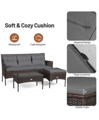 3 Pieces Patio Furniture Sectional Set with 5 Cozy Cushions