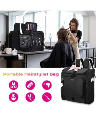 Soft Rolling Hair Stylist Train Case w/ Hair Tools Travel Bag Backpack