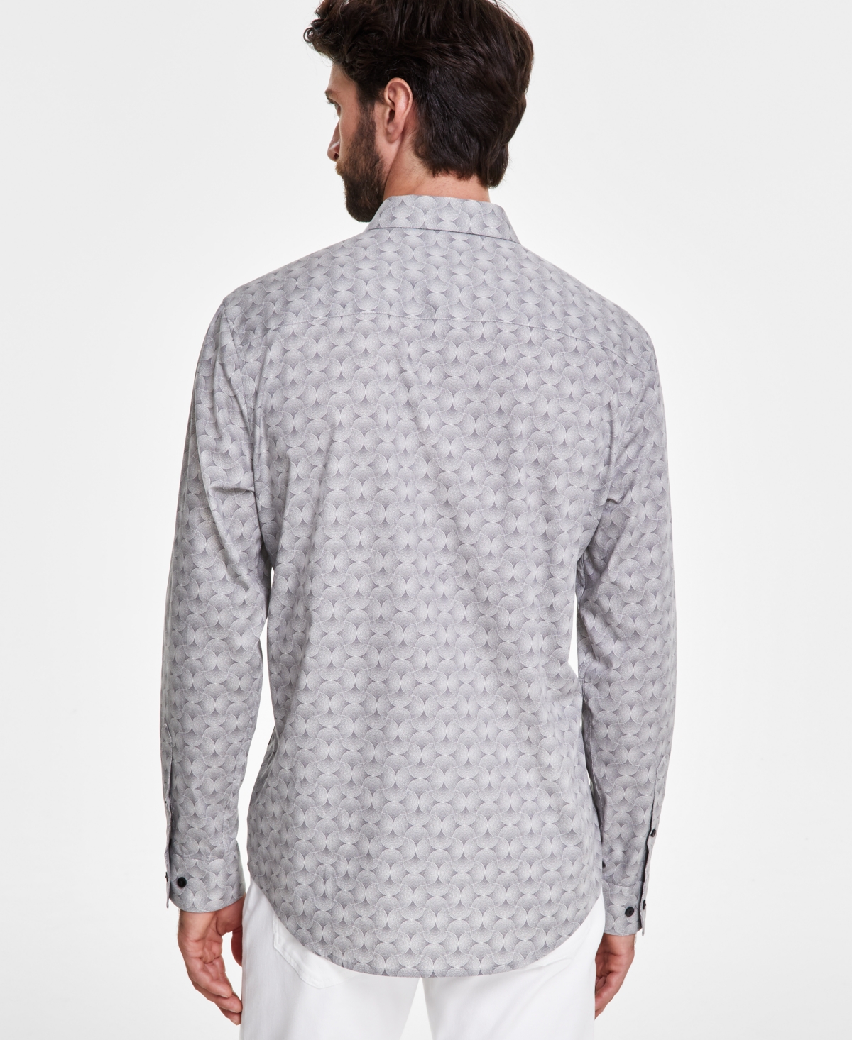 Alfani Men's Stretch Zen Garden Print Long-Sleeve Button-Down Shirt, Created for Macy's