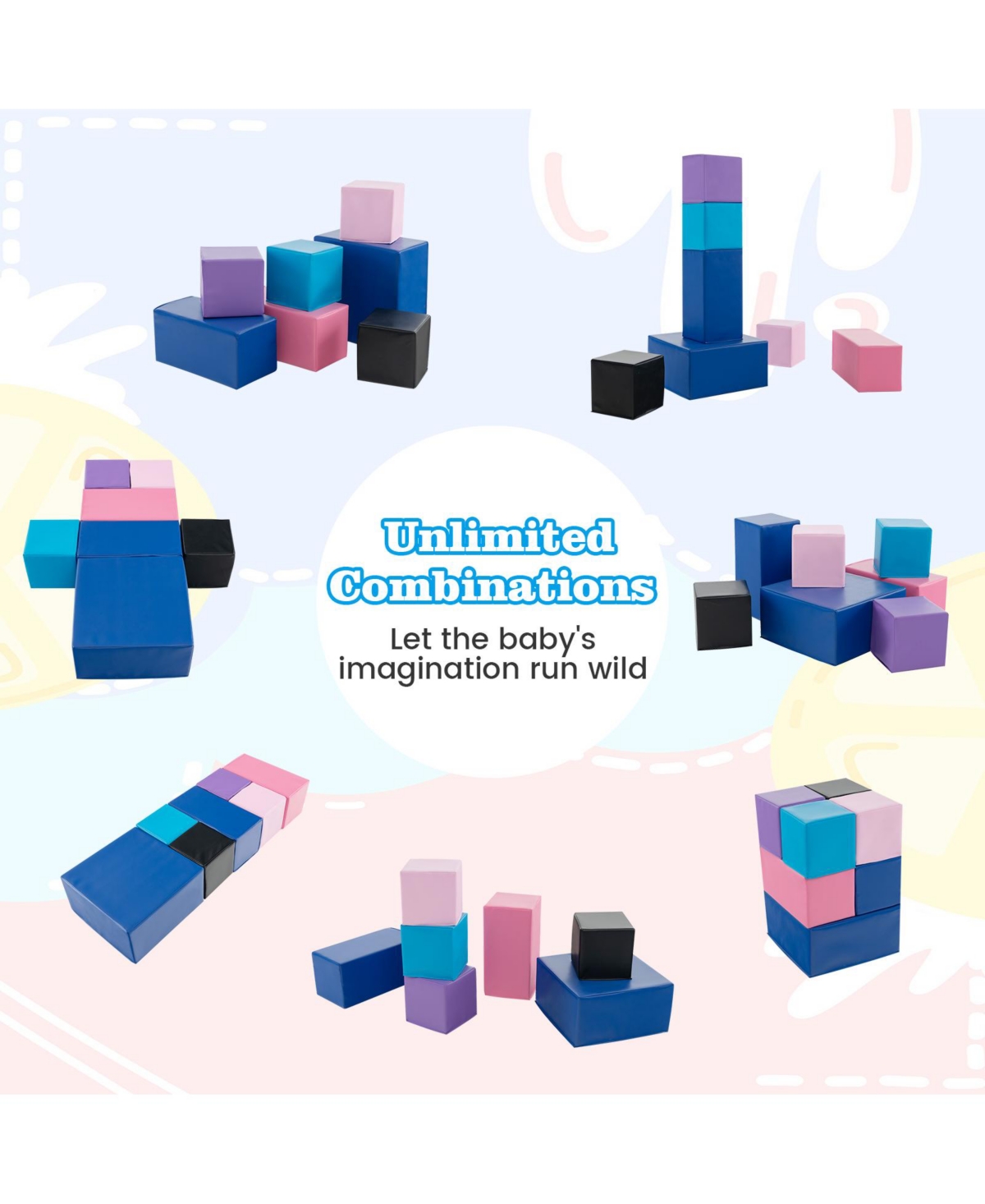 Slickblue Kids 7-Piece Foam Building Blocks Kids-Colorful