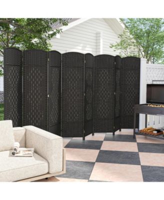 8-Panel Folding Room Divider with Hand-Woven Texture and Solid Wood Frame