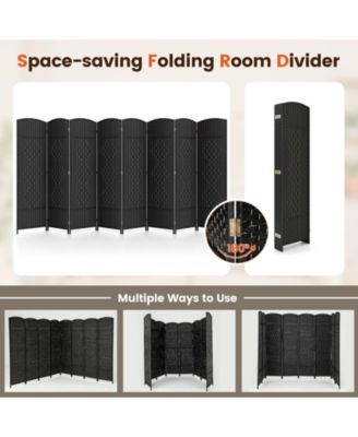 8-Panel Folding Room Divider with Hand-Woven Texture and Solid Wood Frame