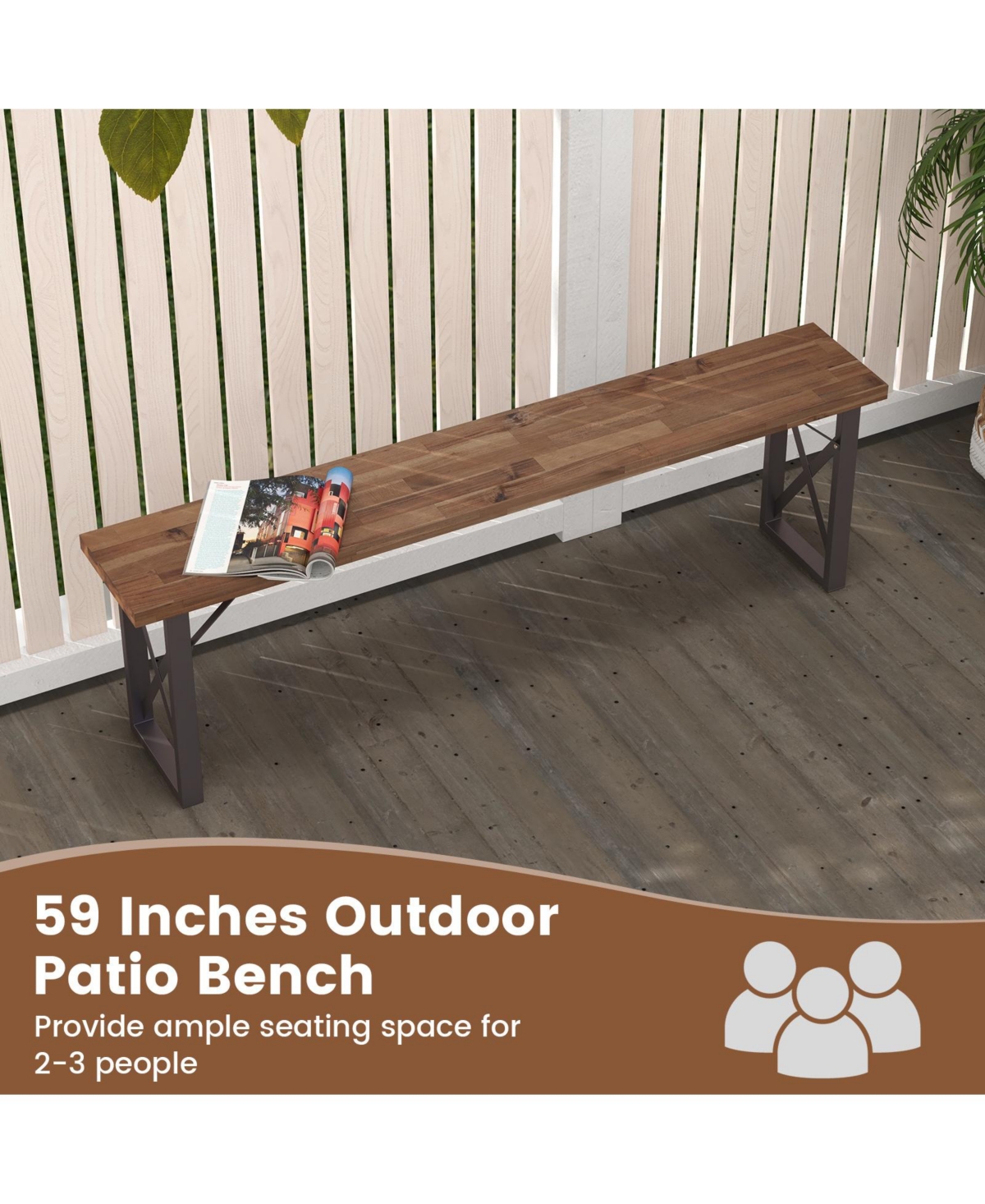 Slickblue Outdoor Picnic Bench Set Solid Acacia Wood Patio Rectangular Benches