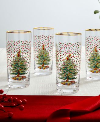 Christmas Tree Polka Dot Highball Glasses, Set of 4
