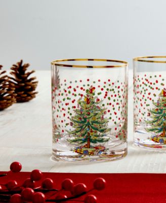 Christmas Tree Polka Dot Double Old-Fashioned Glasses, Set of 4