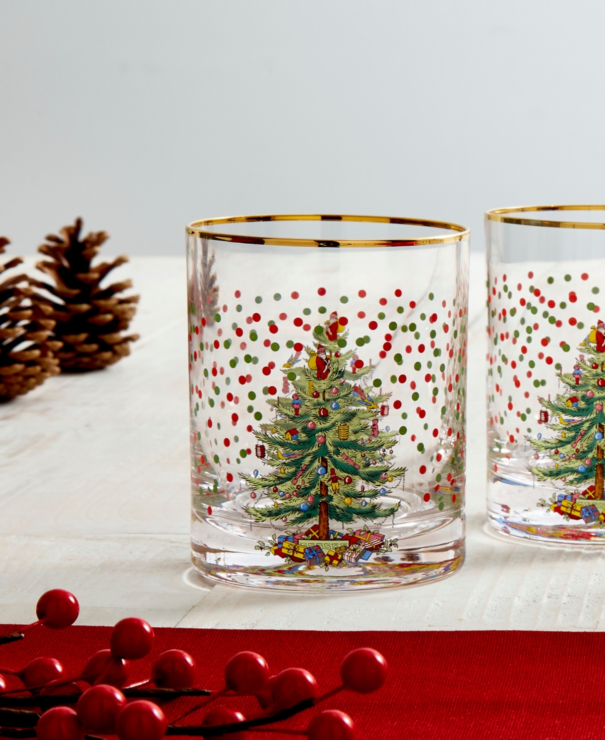 Spode Christmas Tree Polka Dot Double Old-fashioned Glasses, Set Of 4 In Green