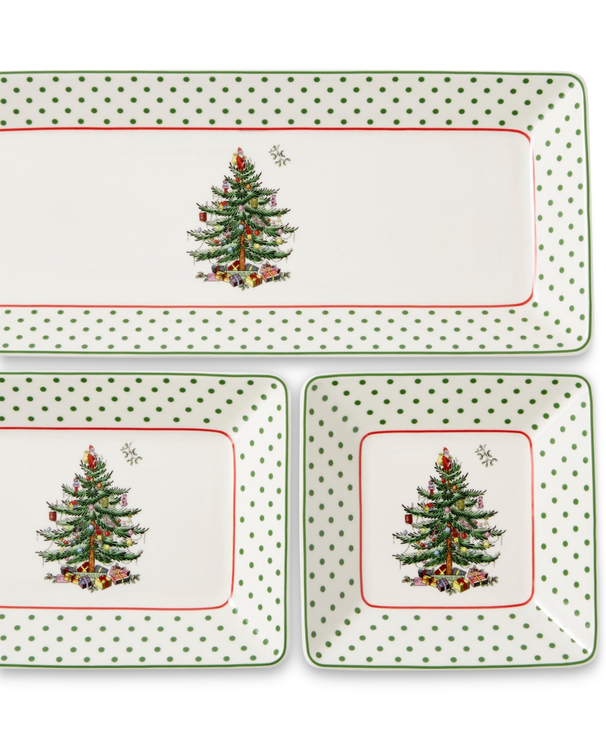 Spode Christmas Tree Polka Dot 3-piece Nesting Tray Set In Green