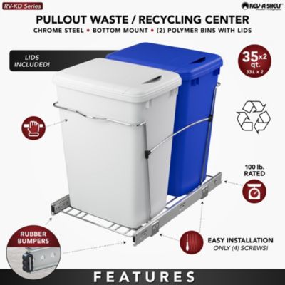 Double Pullout Trash Can 35 qt. for Kitchen, RV-18KD-11RC-S