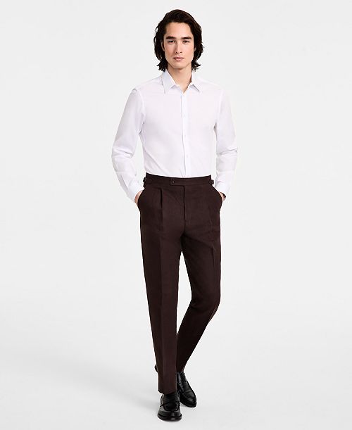 alfani Calvin Klein Men's Slim-Fit Linen-Blend Dress Pants Men's Fashion & Accessories