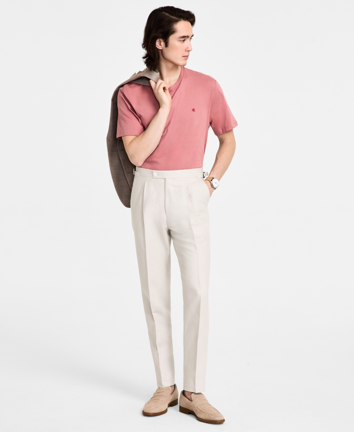 Men's Slim-Fit Linen-Blend Dress Pants - Stone