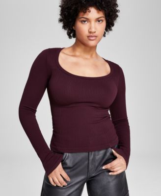 And Now This - Women's Scoop-Neck Fitted Long-Sleeve Thermal Top