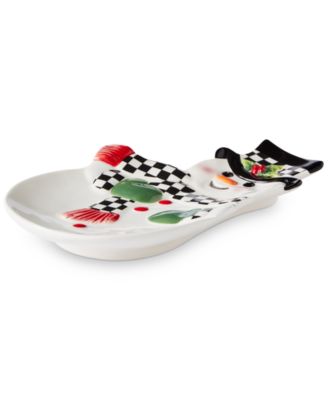 Christmas Tree Black & White Snowman Dish