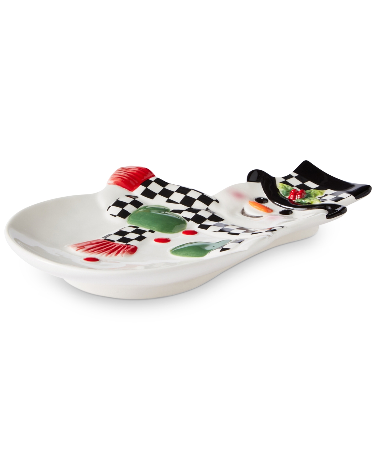 Spode Christmas Tree Black & White Snowman Dish In Green