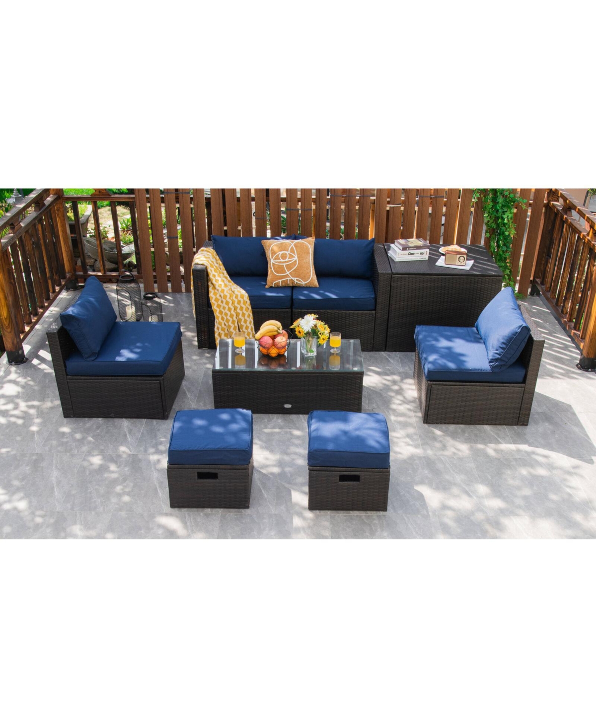 Skonyon 8 Pieces Patio Space-Saving Rattan Furniture Set with Storage Box and Waterproof Cover