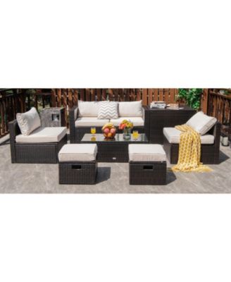 8 Pieces Patio Space-Saving Rattan Furniture Set with Storage Box and Waterproof Cover
