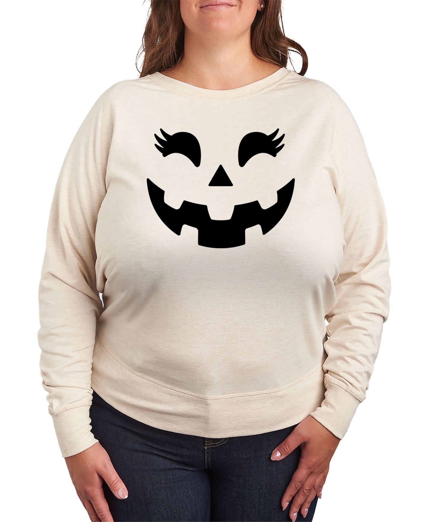 Женский свитер Hybrid Apparel Pumpkin Face Plus Size Graphic Pullover, цвет: Бежевый / Хаки — фото 1