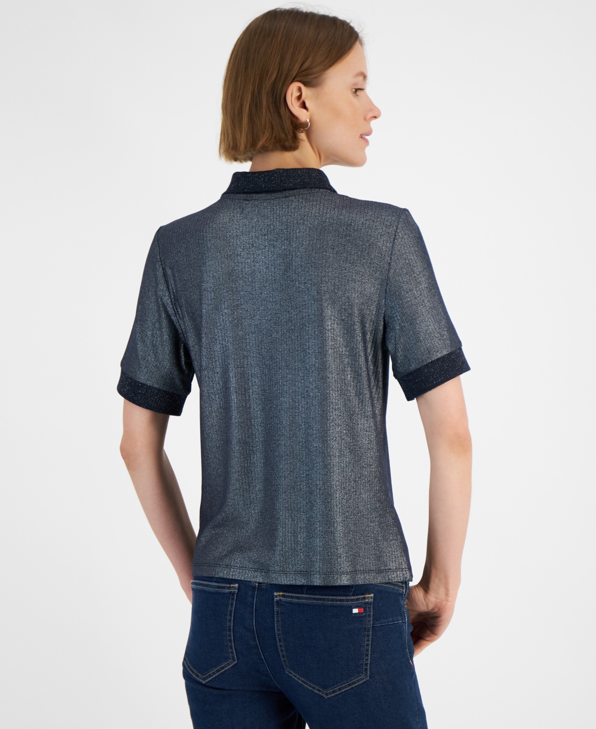 Tommy Hilfiger Women's Metallic Polo Collar -gun