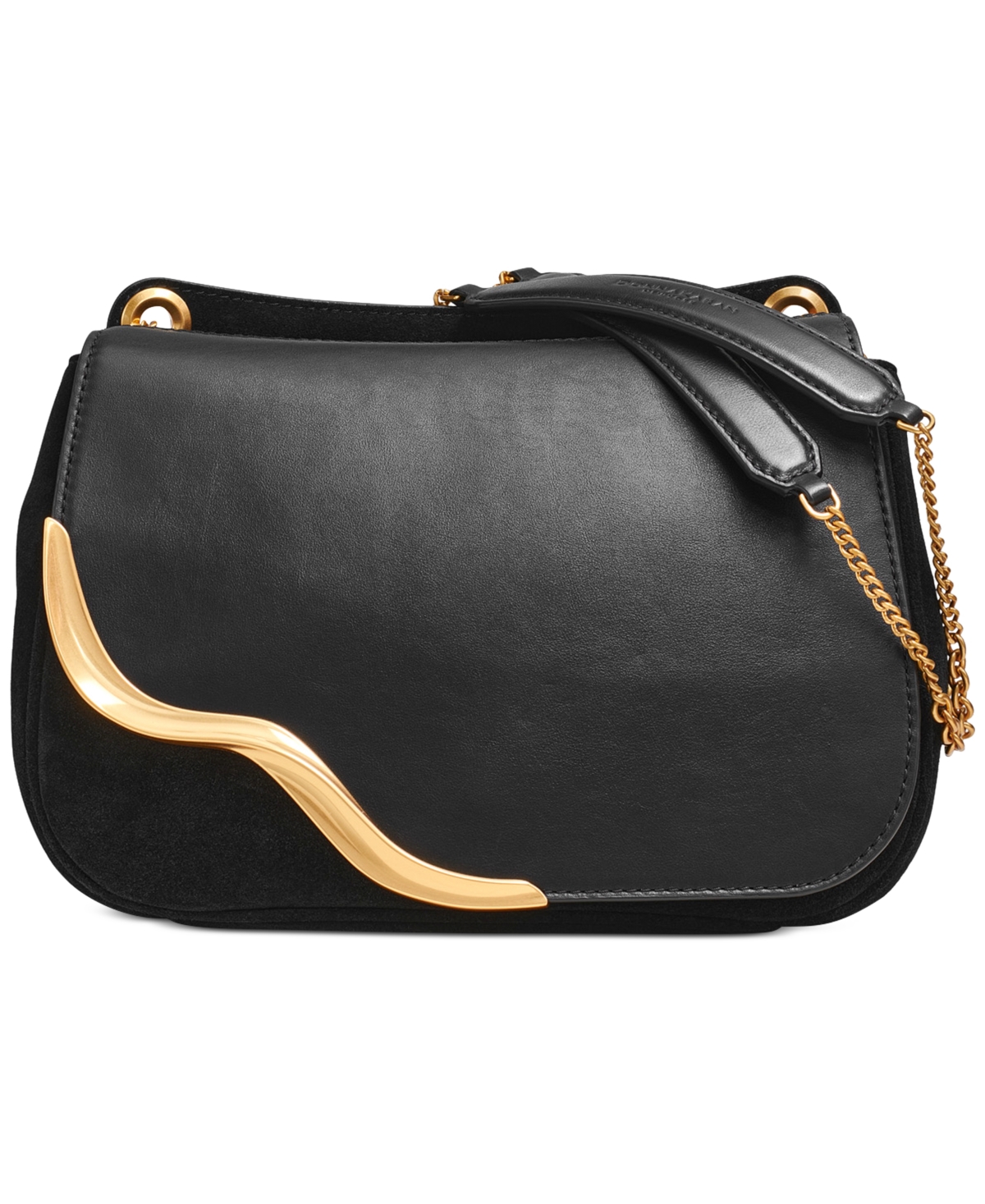 Donna Karan Malverne Leather & Suede Crossbody With Chain Strap In Blk,gold