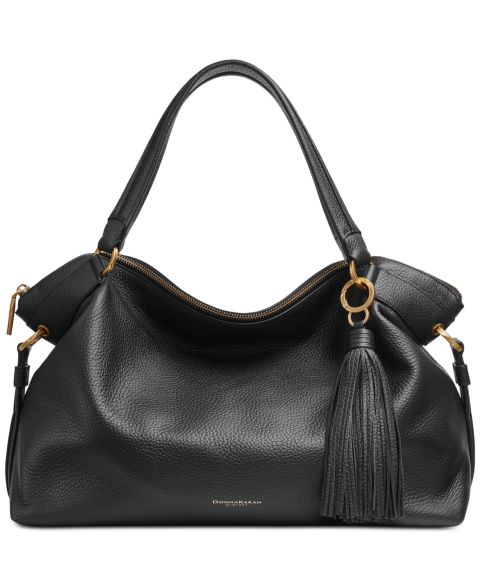Женская сумка Donna Karan New York Glenwood Top Handle Leather Extra Large Satchel with Tassel Detail, цвет: Чёрный / Золотой