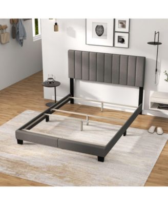 Queen Size Upholstered Bed Frame with Vertical Channel Tufted Headboard-Gray