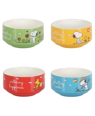 Snoopy 4 Pack Stackable 5.5" Decorate Stoneware Bowl Set