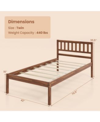 Twin Size Wood Bed Frame with Headboard and Slat Support