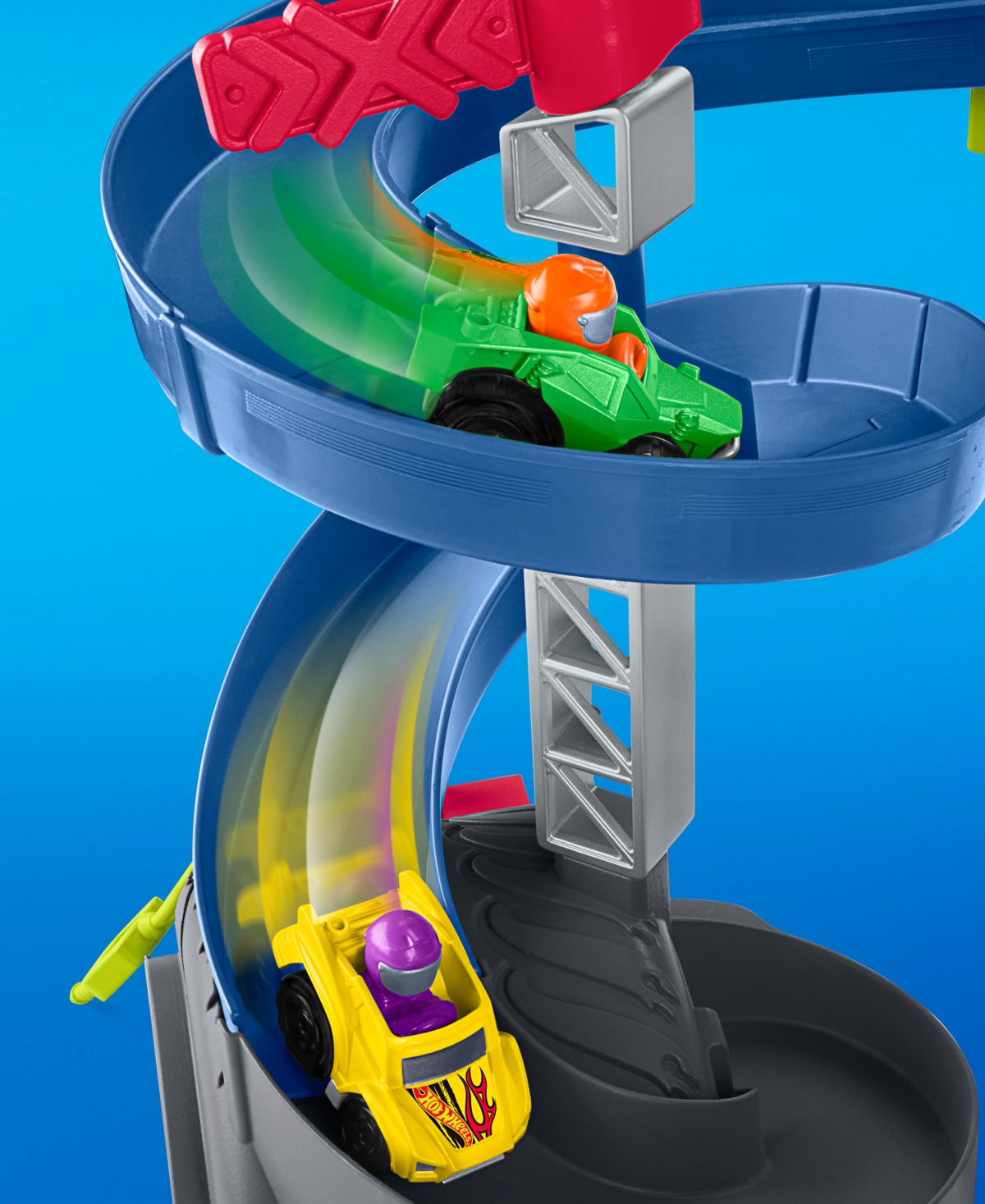 Little People Hot Wheels Spiral Stunt Speedway Playset With 2 Cars & Accessories In Multi-color