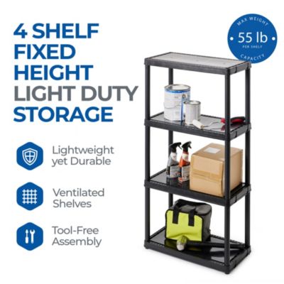 4 Shelf Fixed Height Solid Light Duty Home Storage Unit