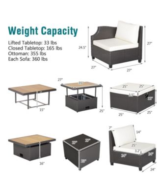 7 Pieces Hand-Woven Wicker Outdoor Furniture Set with Acacia Wood Coffee Table-White