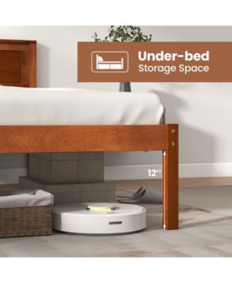 Twin Size Bed Frame with Wooden Headboard and Slat Support