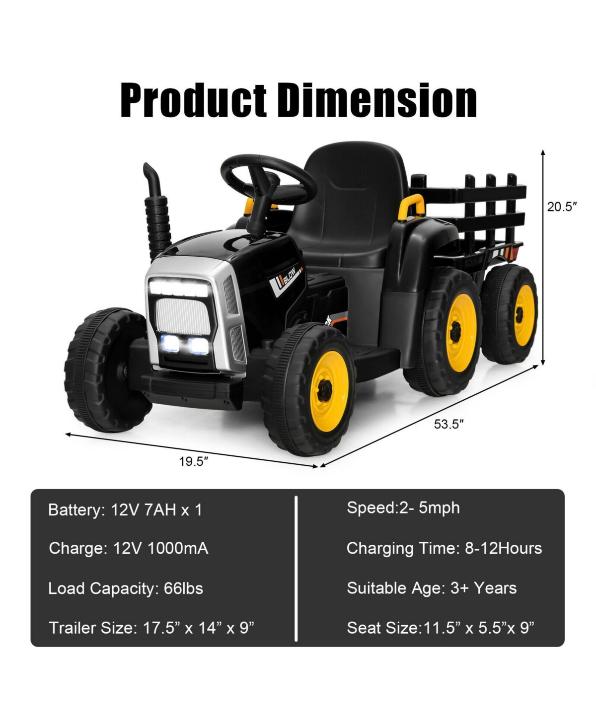 Slickblue 12V Ride on Tractor with 3-Gear-Shift Ground Loader for Kids 3+ Years Old