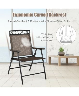 Set of 2 Patio Folding Chairs Sling Portable Dining Chair Set with Armrest
