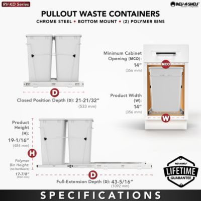 Double Pullout Trash Can 35 qt. for Kitchen, Black, RV-18KD-18C S