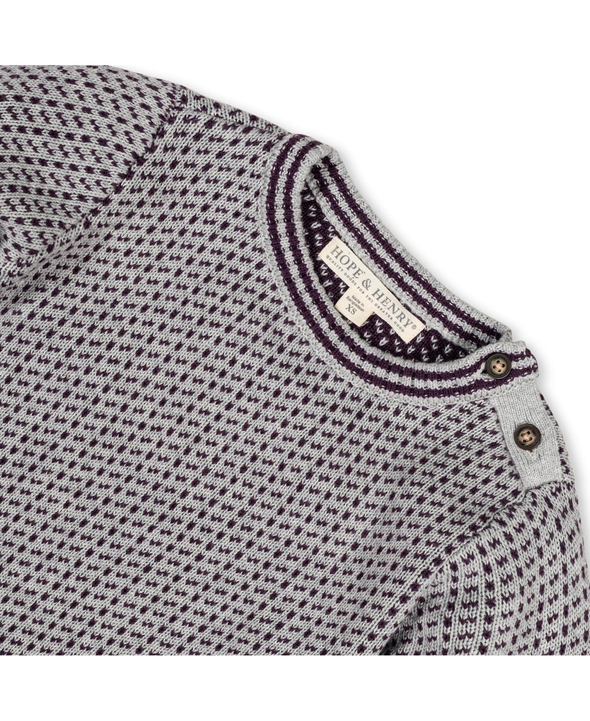 Hope & Henry Baby Boys Long Sleeve Intarsia Crew Neck Sweater with Buttons