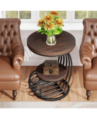 Vintage Arc Frame 2-Tier Round End Table Set