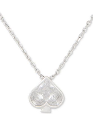 kate spade new york - Silver-Tone Cubic Zirconia Spade Mini Pendant Necklace, 16"+ 3" extender
