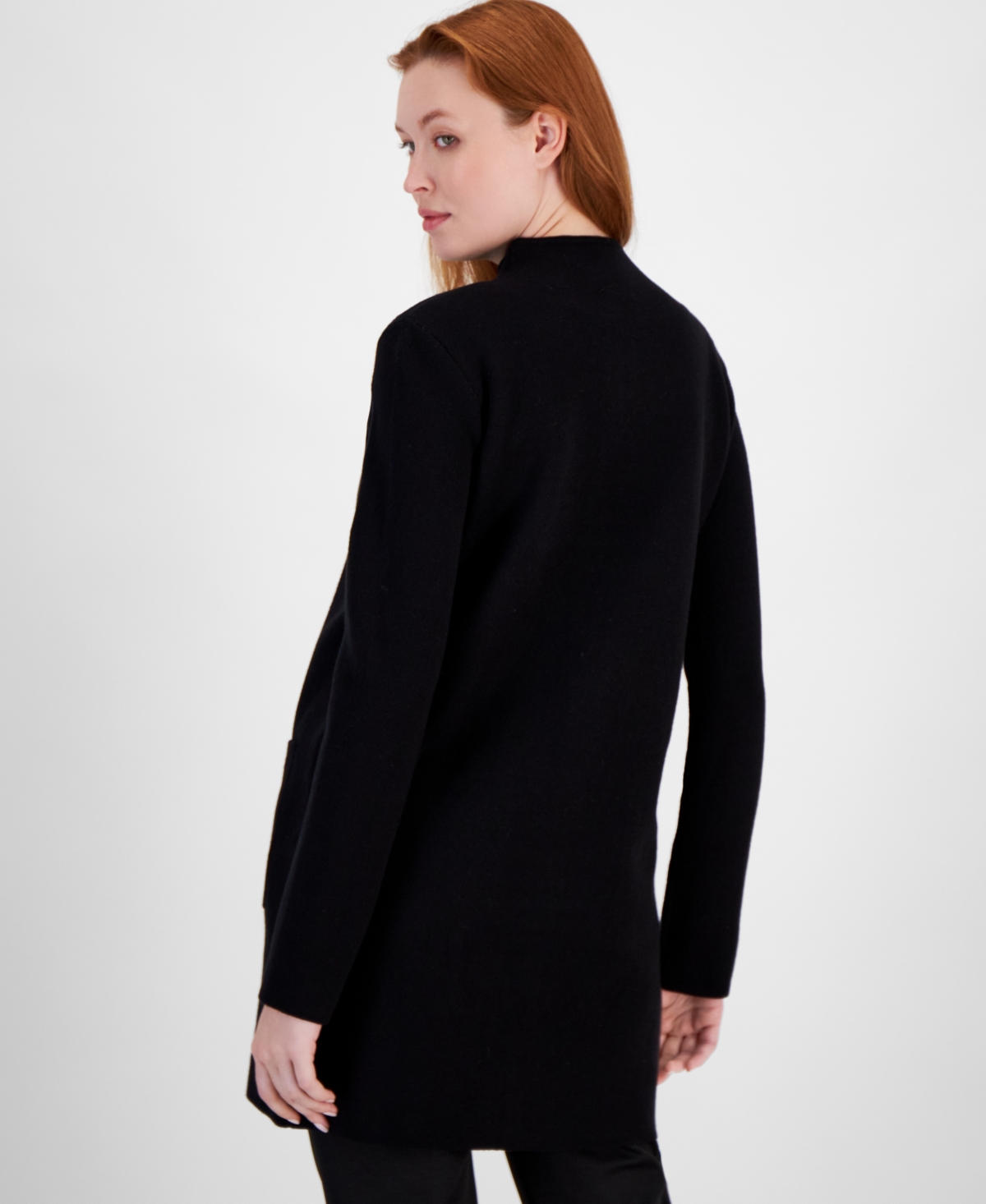 T Tahari Women's Funnel-Neck Thigh-Length Zip Coat -medi