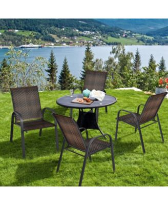 Set of 6 Outdoor PE Wicker Stackable Chairs with Sturdy Steel Frame