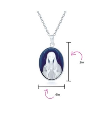 Blue CZ Miraculous Our Lady Of Guadalupe Oval Virgin Mary Cameo Pendant Necklace Sterling Silver