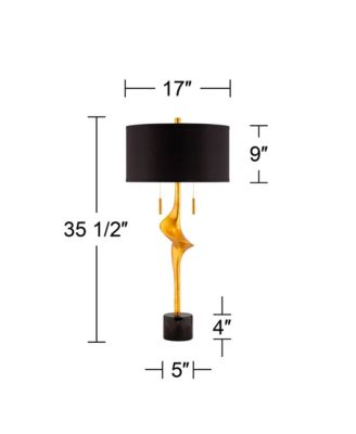 Athena Modern Buffet Table Lamp 35 1/2" Tall Sculptural Gold Leaf Black Drum Shade Bedroom Living Room Bedside Nightstand Office