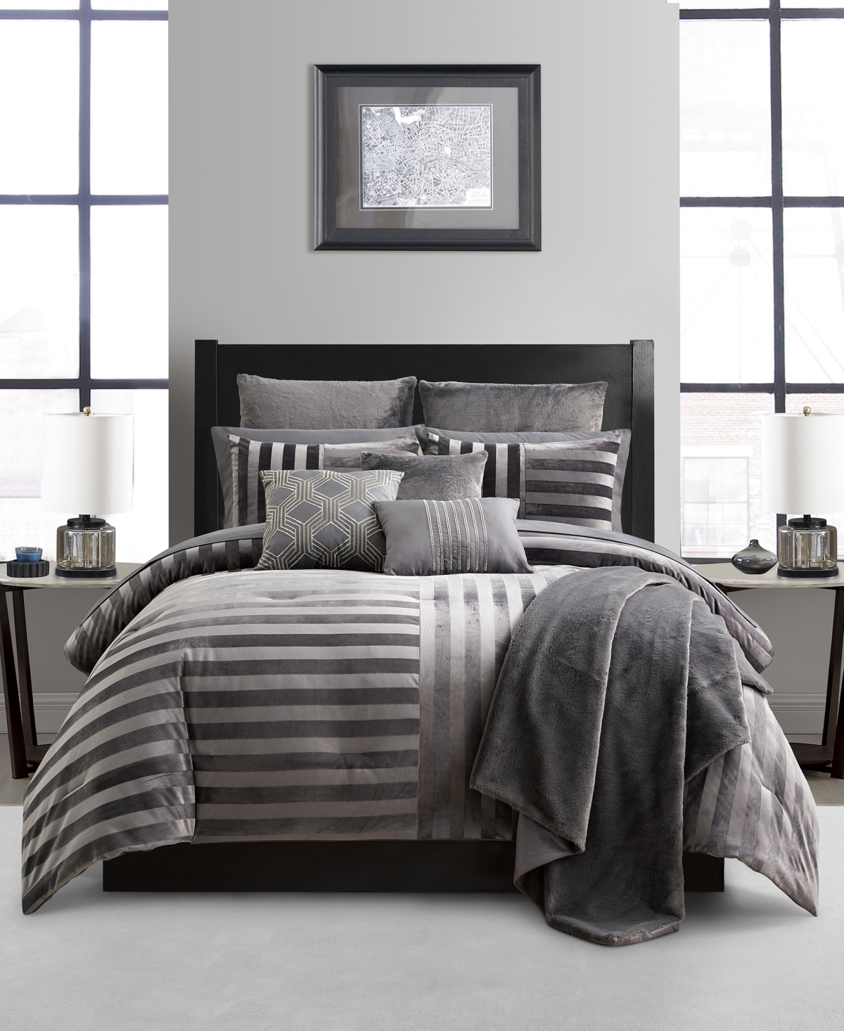 Sunham Prince 14 Piece Comforter Set, Queen In Black