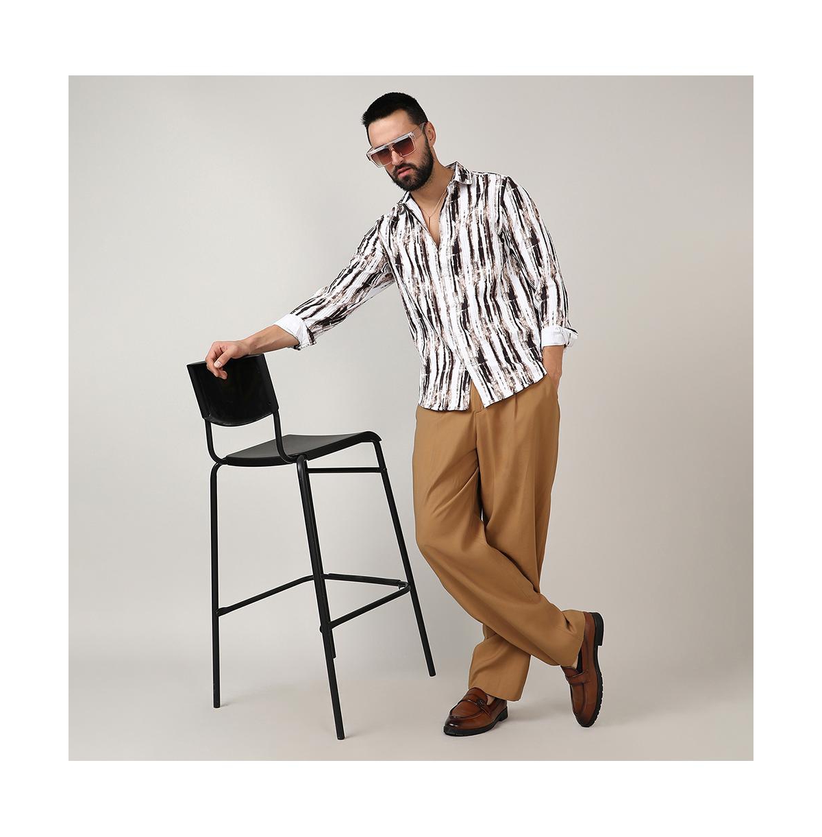 Campus Sutra Men's& Black Ombre Strokes Shirt - Beige/khaki