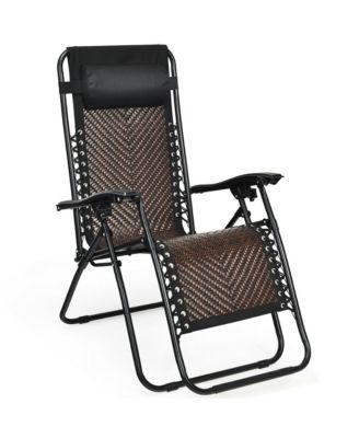 Set of 2 Folding Rattan Patio Zero Gravity Lounge Chair Recliner