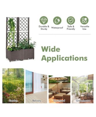 PE Rattan Raised Garden Bed with Trellis Planter Box for Climbing Plants