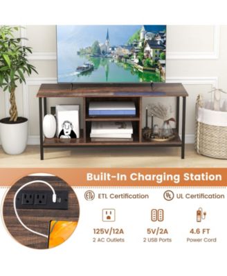 TV Stand Entertainment Center with Open Storage Shelves and Power Outlets to 50 Inches