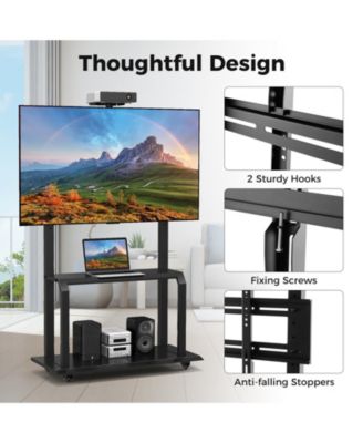 Mobile TV Stand with Camera Shelf and AV Shelves for 32-80 Inch Flat/Curved TVs